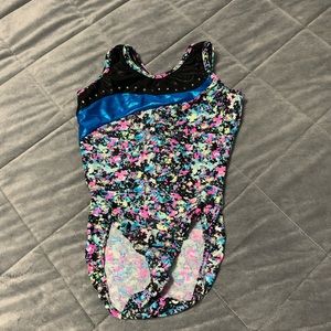 Jam Wear Black Rhinestone Neon Splatter Patterned Girls Gymnastics Leotard